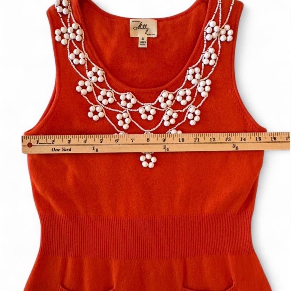 Milly 100% Cashmere Beaded Sweater Dress Red Orange Knit Mini Cocktail Size S - Picture 6 of 7